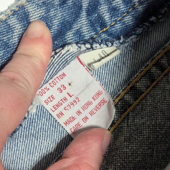 Vintage 90s Jordache Mixed Denim Jeans Gray Blue Womens 33 Long Straight Leg - Picture 5 of 6